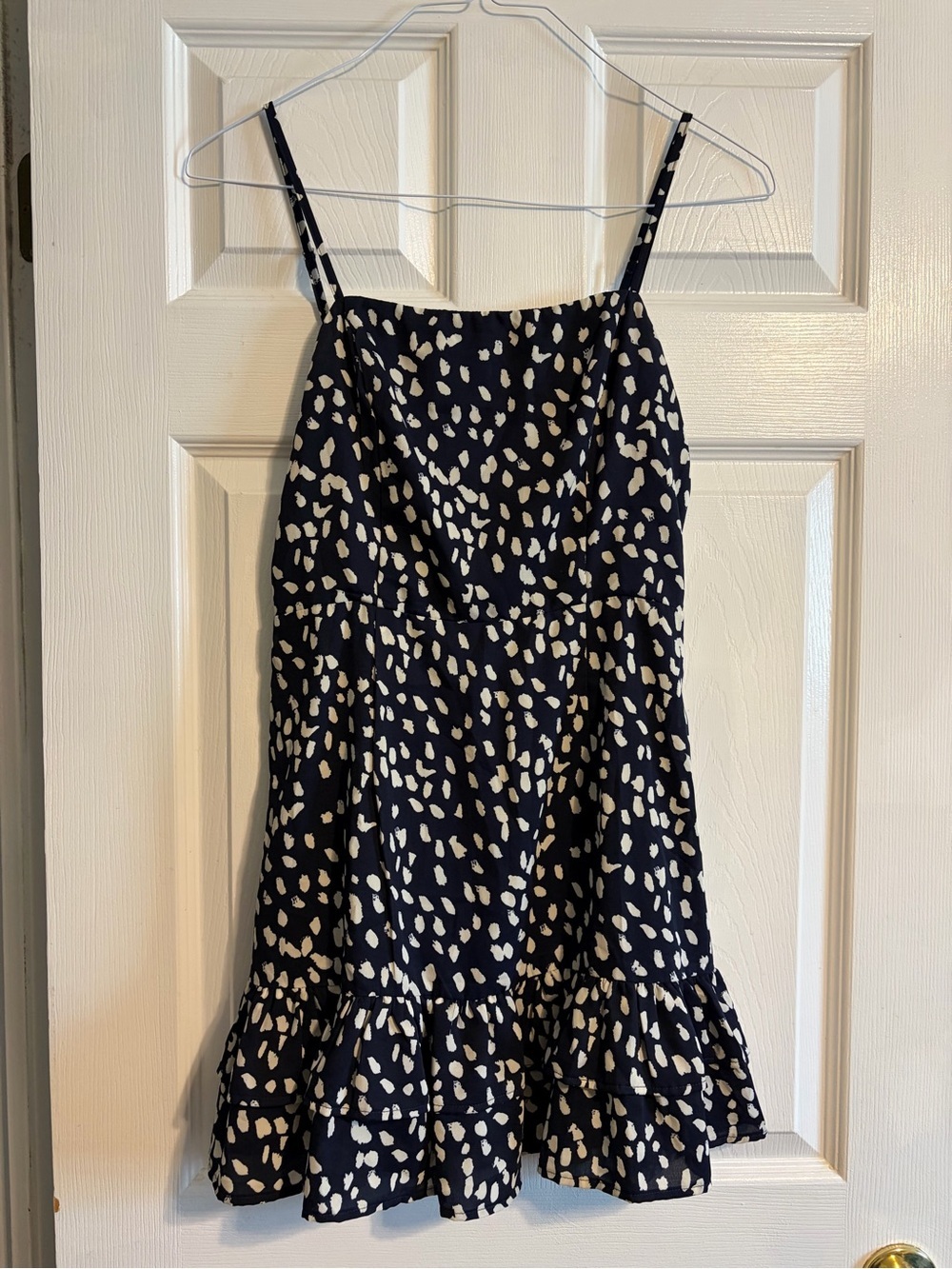 Polly Navy Cream Speckled Cami Ruffle Mini Dress Size 6 Sun Dress